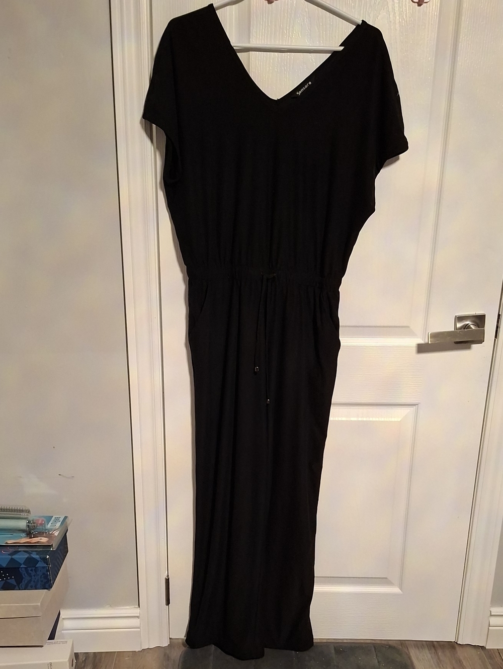 Sara Black V-Neck Drawstring Jumpsuit